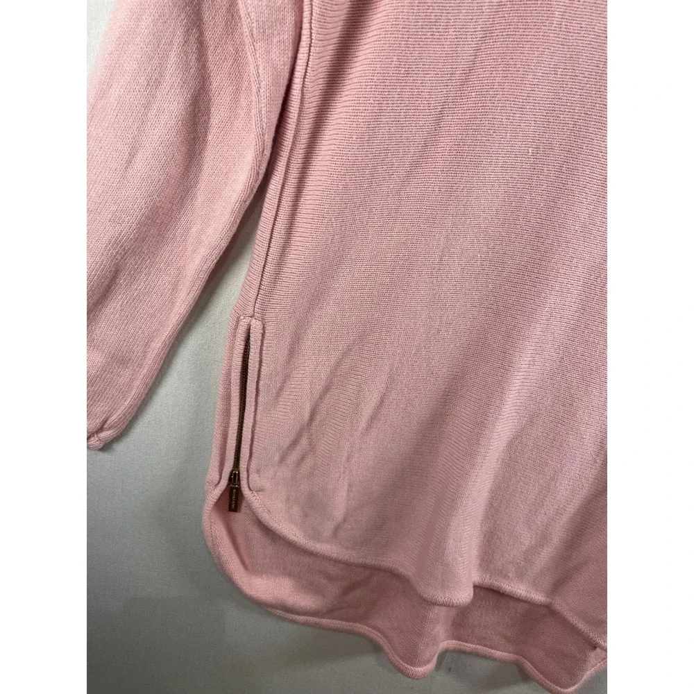 Michael Kors Pink Side Zip High Low Crew Neck Knit Sweater Womens Large G32